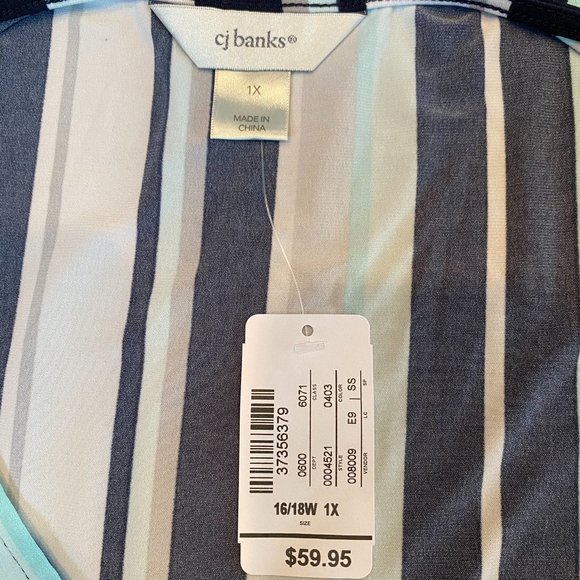 CJ BANKS  Blue/white Stripped Dress   1X NWT - Picture 4 of 6